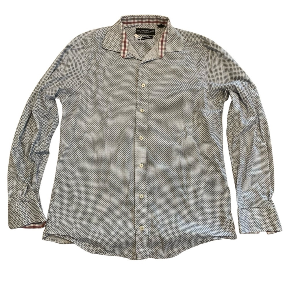 Nick Graham Modern Fit Stretch Dress Shirt | Blue Micro Print | 15.5 34/35